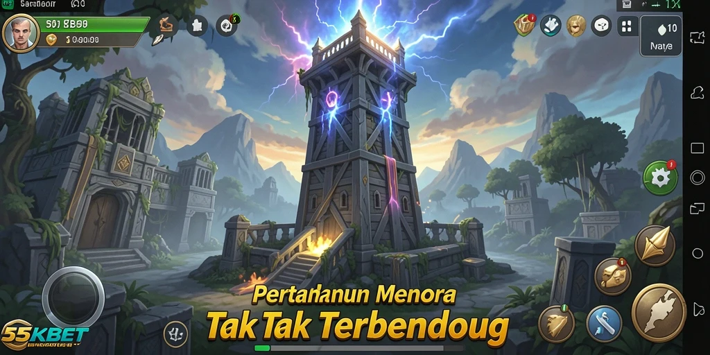 Tampilan layar permainan Tower Defense yang intens dan mendebarkan.