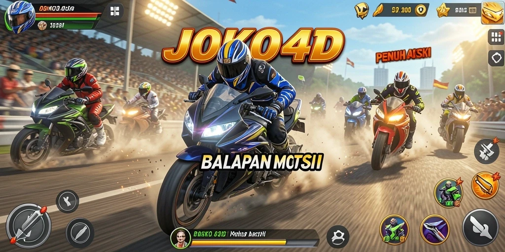 Tampilan gameplay JOKO4D dengan aksi balap motor yang mendebarkan.