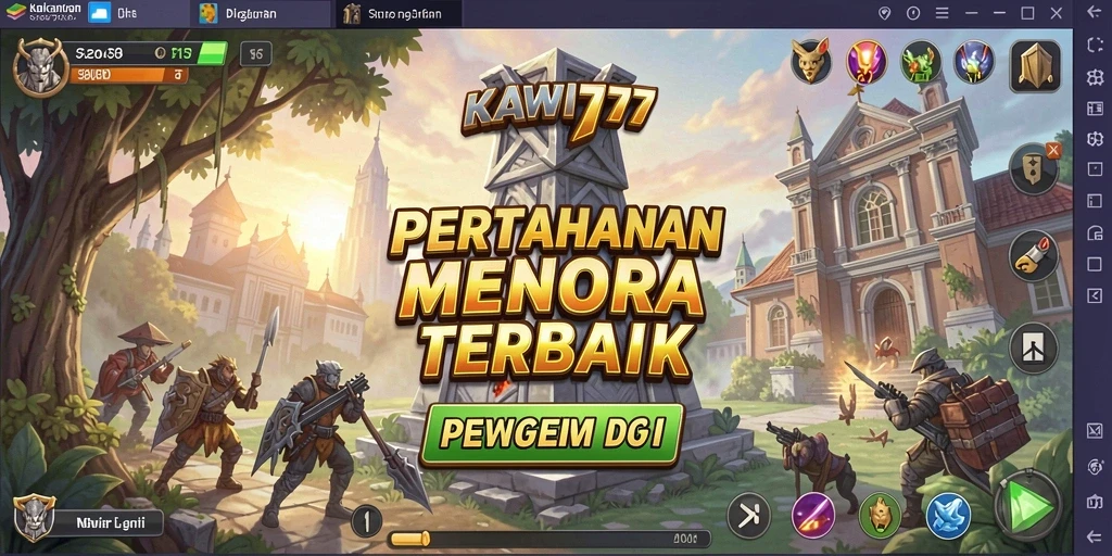 Tangkapan layar gameplay KAWI777 menunjukkan menara dan musuh yang beragam.