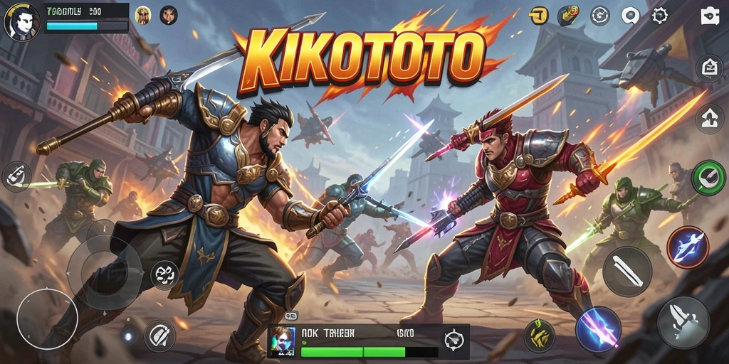 Tampilan gameplay seru dalam KIKOTOTO, pertarungan dinamis dan strategis.