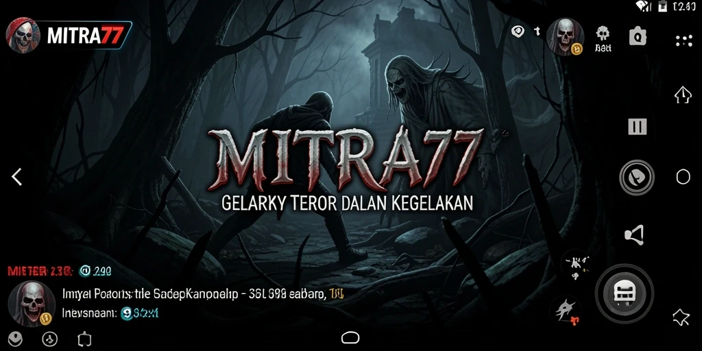 Tangkapan layar utama MITRA77 menunjukkan suasana horor yang mencekam dan gameplay menegangkan.