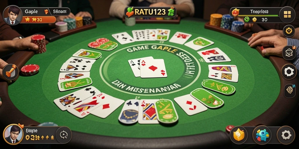 Screenshot gameplay Gaple RATU123 dengan interaksi ramai.
