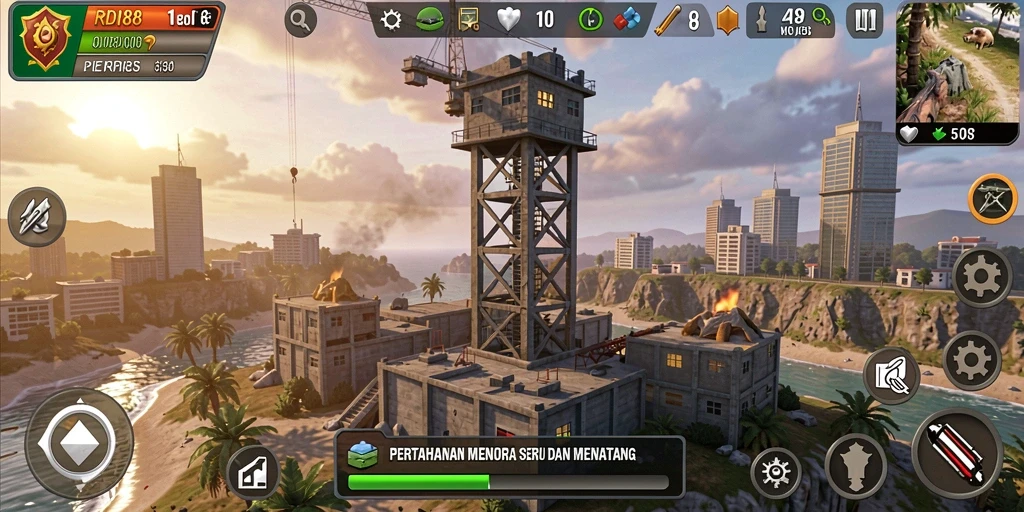 Screenshot gameplay RDI88 dalam laga Tower Defense yang intens.