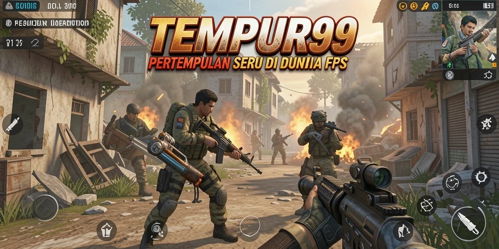 Screenshot utama TEMPUR99 menyoroti aksi pertempuran FPS yang mendebarkan.